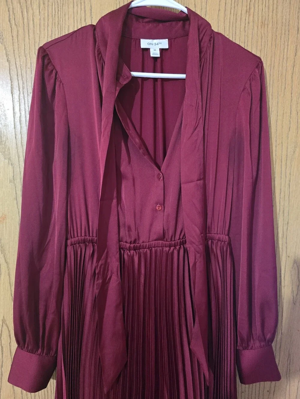 Burgendy Full Length Dress With Pleats